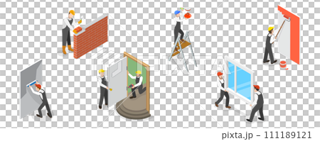 3D Isometric Flat  Set of Renovation and Decoration of Room 111189121