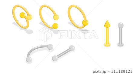 3D Isometric Flat Set of Piercing Jewelry 3D Isometric Flat Set of Piercing Jewelry 111189123