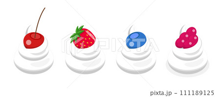 3D Isometric Flat  Set of Whipped Cream with Berries 111189125