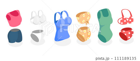 3D Isometric Flat  Set of Lingerie And Swimsuits 111189135