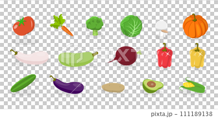 3D Isometric Flat  Set of Fresh Vegetables 111189138