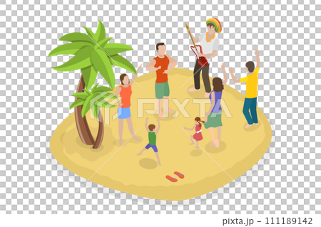 3D Isometric Flat  Conceptual Illustration of Reggae Party 111189142