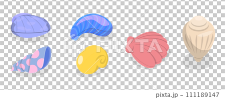 3D Isometric Flat  Set of Seashells 111189147