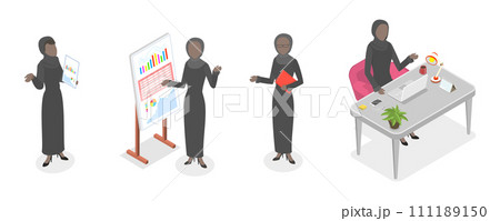 3D Isometric Flat  Set of Arab Business Woman 111189150