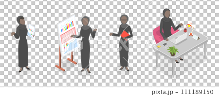 3D Isometric Flat  Set of Arab Business Woman 111189150