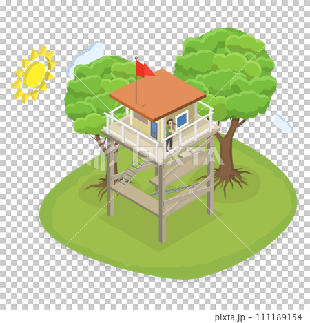 3D Isometric Flat  Conceptual Illustration of Fire Watch Tower 111189154