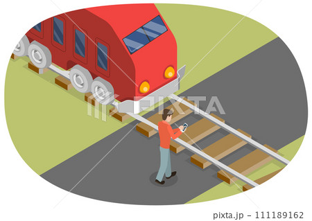 3D Isometric Flat  Conceptual Illustration of Railroad Safety Rules 111189162