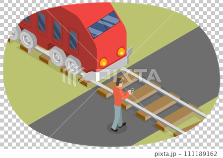 3D Isometric Flat  Conceptual Illustration of Railroad Safety Rules 111189162