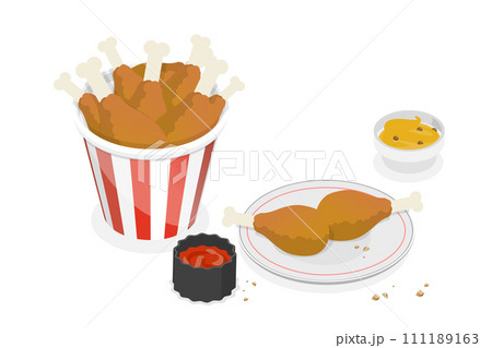3D Isometric Flat  Set of Chicken Fast Food 111189163