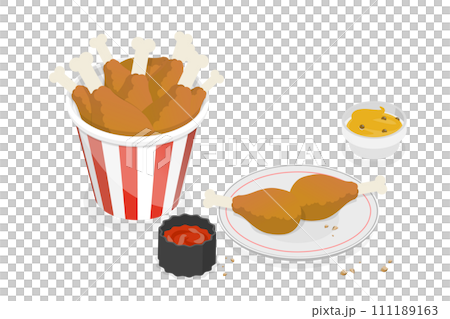 3D Isometric Flat  Set of Chicken Fast Food 111189163