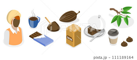 3D Isometric Flat Set of Cocoa Products 3D Isometric Flat Set of Cocoa Products 111189164