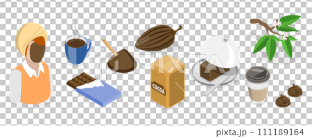 3D Isometric Flat Set of Cocoa Products 3D Isometric Flat Set of Cocoa Products 111189164