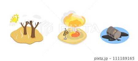 3D Isometric Flat  Set of Natural and Human-Caused Disasters 111189165