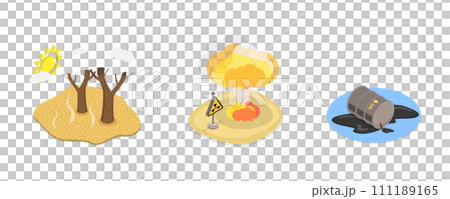 3D Isometric Flat  Set of Natural and Human-Caused Disasters 111189165