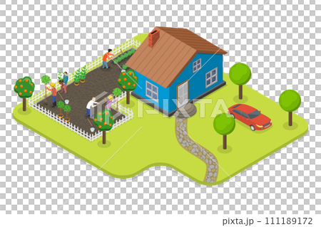 3D Isometric Flat  Conceptual Illustration of Backyard Garden 111189172