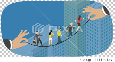 3D Isometric Flat Conceptual Illustration of Team Walking Tightrope 3D Isometric Flat Conceptual Illustration of Team Walking Tightrope 111189185