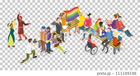 3D Isometric Flat  Conceptual Illustration of Diverse Young People 111189186