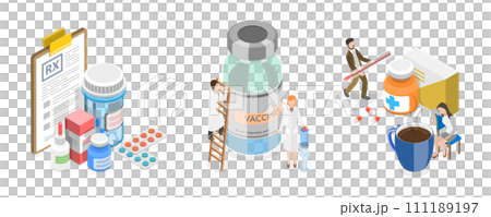 3D Isometric Flat  Conceptual Illustration of Flu Treatment 111189197