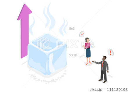 3D Isometric Flat  Conceptual Illustration of Solid to Gas Phase Transformation 111189198