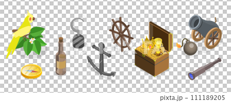 3D Isometric Flat  Set of Pirate Equipment 111189205