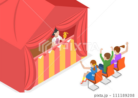 3D Isometric Flat  Conceptual Illustration of Kids Play Sock Puppets 111189208