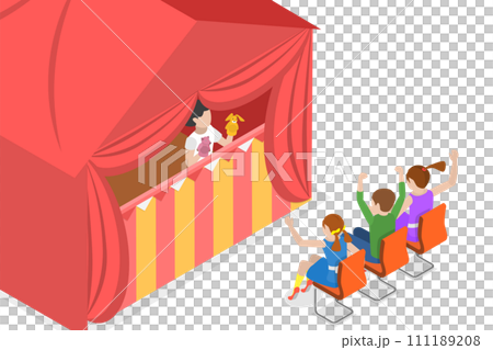 3D Isometric Flat  Conceptual Illustration of Kids Play Sock Puppets 111189208