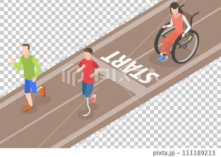 3D Isometric Flat  Conceptual Illustration of Disabled Athletes 111189213