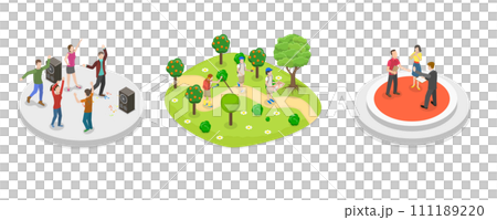 3D Isometric Flat Conceptual Illustration of Extracurricular Activities 3D Isometric Flat Conceptual Illustration of Extracurricular Activities 111189220