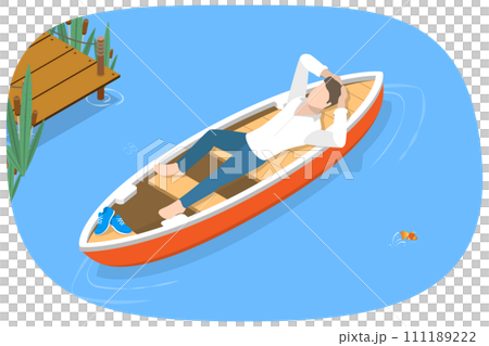 3D Isometric Flat  Conceptual Illustration of Relaxing Lying On Boat 111189222