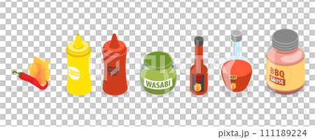 3D Isometric Flat  Set of Hot Sauces 111189224