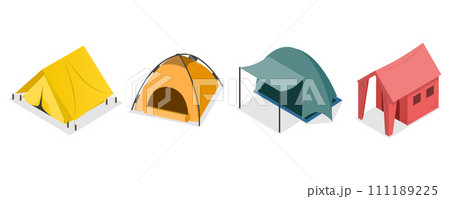 3D Isometric Flat  Set of Camping Travel Tents 111189225