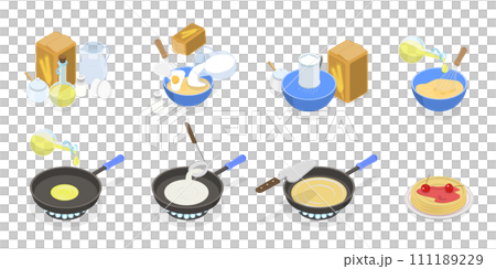 3D Isometric Flat Conceptual Illustration of Pancake Recipe 3D Isometric Flat Conceptual Illustration of Pancake Recipe 111189229