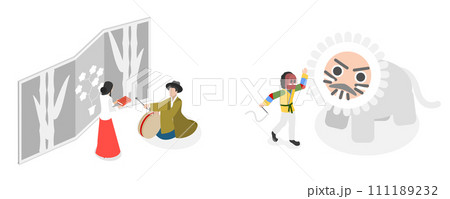 3D Isometric Flat  Conceptual Illustration of Korean Culture 111189232
