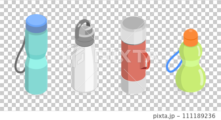 3D Isometric Flat Set of Thermoses 3D Isometric Flat Set of Thermoses 111189236