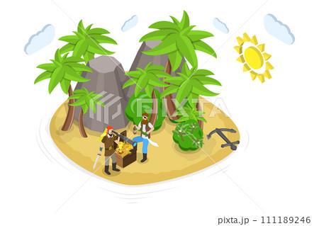 3D Isometric Flat Conceptual Illustration of Pirate Treasure Island 3D Isometric Flat Conceptual Illustration of Pirate Treasure Island 111189246