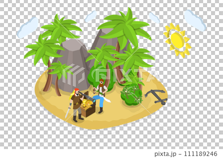 3D Isometric Flat Conceptual Illustration of Pirate Treasure Island 3D Isometric Flat Conceptual Illustration of Pirate Treasure Island 111189246