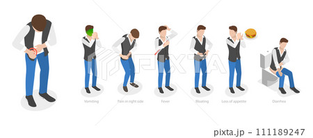 3D Isometric Flat Conceptual Illustration of Appendicitis Symptoms 3D Isometric Flat Conceptual Illustration of Appendicitis Symptoms 111189247