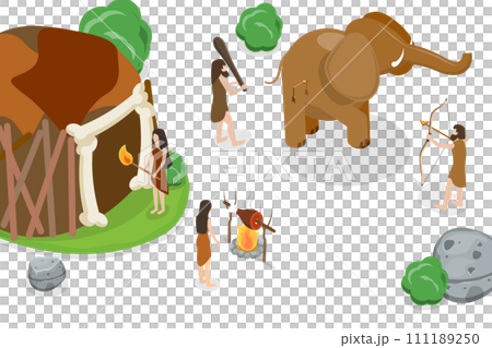 3D Isometric Flat Conceptual Illustration of Stone Age 3D Isometric Flat Conceptual Illustration of Stone Age 111189250