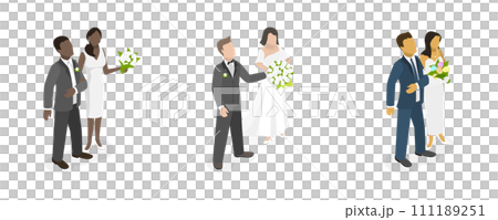 3D Isometric Flat Set of Newlyweds 3D Isometric Flat Set of Newlyweds 111189251