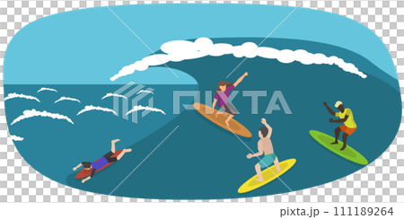 3D Isometric Flat Conceptual Illustration of Surfing 3D Isometric Flat Conceptual Illustration of Surfing 111189264