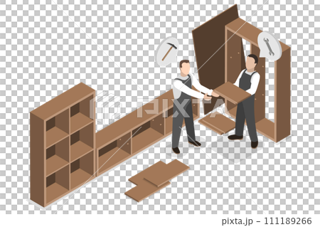 3D Isometric Flat Conceptual Illustration of Furniture Assembly 3D Isometric Flat Conceptual Illustration of Furniture Assembly 111189266