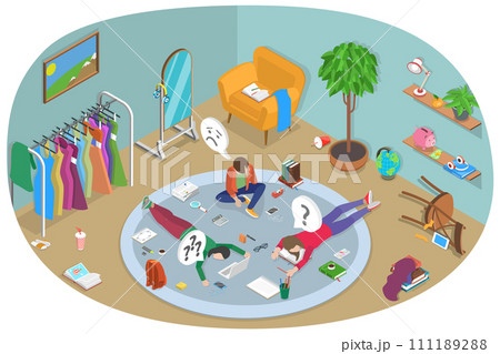 3D Isometric Flat  Conceptual Illustration of Lazy Children 111189288