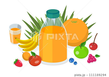 3D Isometric Flat Conceptual Illustration of Fruit Juice 3D Isometric Flat Conceptual Illustration of Fruit Juice 111189294