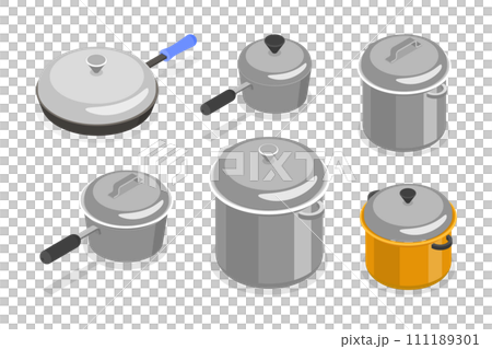 3D Isometric Flat Set of Kitchenware 3D Isometric Flat Set of Kitchenware 111189301