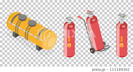 3D Isometric Flat Set of Fuel Metal Reservoirs 3D Isometric Flat Set of Fuel Metal Reservoirs 111189302