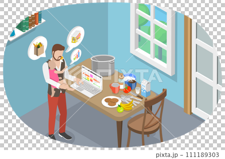 3D Isometric Flat Conceptual Illustration of Multitask Father 3D Isometric Flat Conceptual Illustration of Multitask Father 111189303