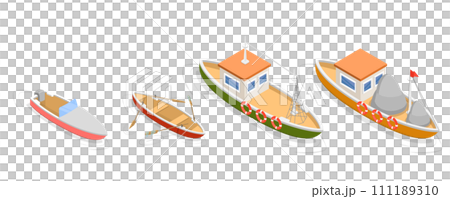 3D Isometric Flat  Set of Boats 111189310
