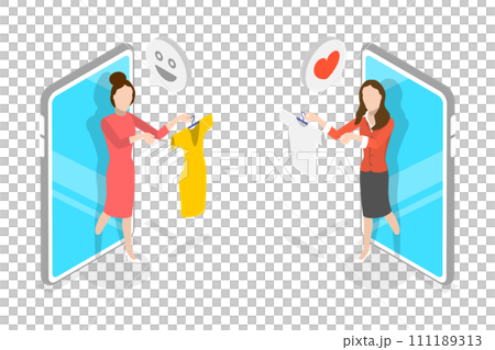 3D Isometric Flat Conceptual Illustration of Online Swap 3D Isometric Flat Conceptual Illustration of Online Swap 111189313