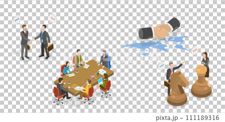 3D Isometric Flat  Conceptual Illustration of Negotiation 111189316