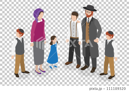 3D Isometric Flat  Set of Jewish Family 111189320